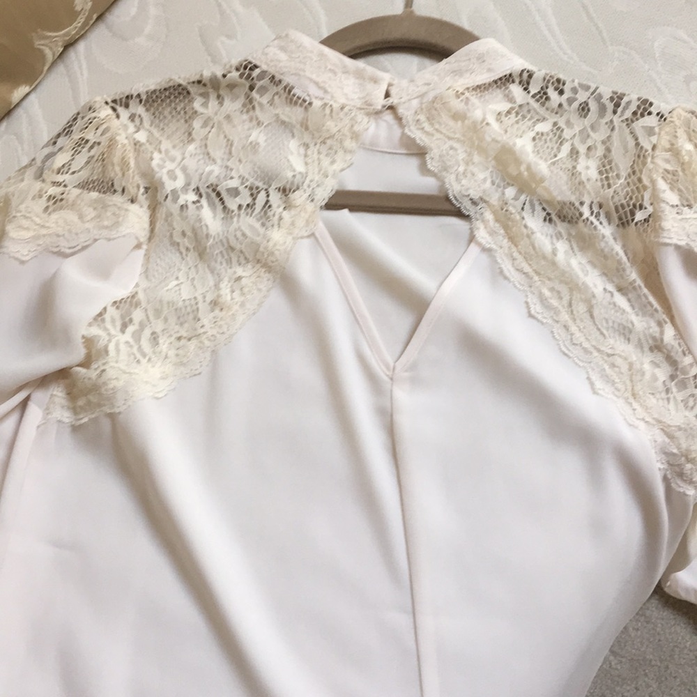 Charming Charlie Sheer Cream Blouse with Lace - Picture 4 of 4